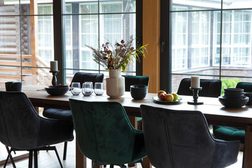 Interior of dining room in a wooden country house
