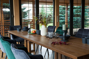 Interior of dining room in a wooden country house