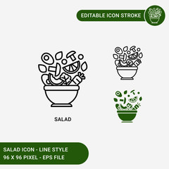 Salad icons set vector illustration with icon line style. Healthy vegan ingredients in bowl. Editable stroke icon on isolated white background for web design, user interface,  and mobile application 