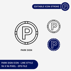 Park sign icons set vector illustration with icon line style. Car parking blue sign concept. Editable stroke icon on isolated white background for web design, user interface,  and mobile application 