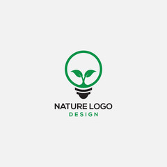 Ecology bulb lamp with leaf logo. Energy saving lamp symbol, icon template - vector