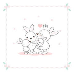 Cute hare family with love.