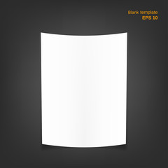 Vector illustration of bent paper sheet with shadows. Empty white a4 blank on grey background. It can be used as a mockup, templates or poster backgrounds for your own projects.