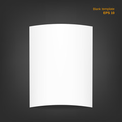 Vector illustration of bent paper sheet with shadows. Empty white a4 blank on grey background. It can be used as a mockup, templates or poster backgrounds for your own projects.