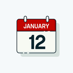 Vector flat daily calendar icon. Day , month ,  12 January