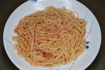 男の手料理　たらこパスタ