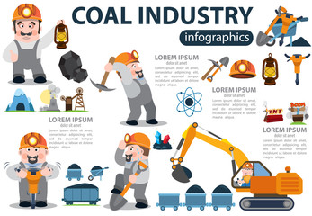 Coal industry icons, characters, infographics.