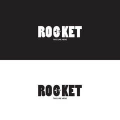 rocket logo on black and white background