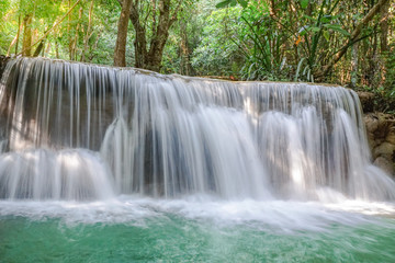 waterfall in rainforest at National Park, Thailand.