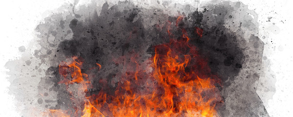 Watercolor fire smoke brush background © Prime