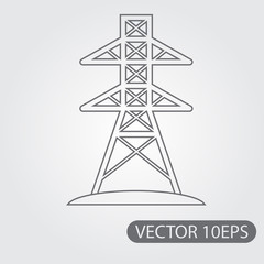 High voltage tower icon black and white outline drawing