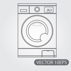 Washing machine icon black and white outline drawing. Equipment for the home and the service sector