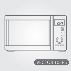 Microwave icon black and white outline drawing. Kitchen utensils, cooking equipment