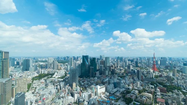 東京風景　タイムラプス　ワイドで望む大都会