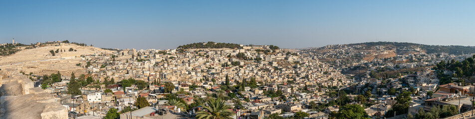 Fototapeta na wymiar Wide Angle Panoramic View of Jerusalem City With Clear Skies