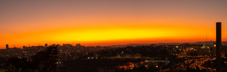 Fototapeta na wymiar Night Panorama of the City of Jerusalem At Sunset