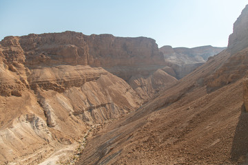 Large Canyon View in the Dead Sea Dessert Area with Clear Sunny Day