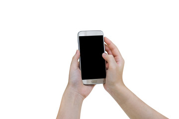 Woman using mobile smart phone isolated on white background,clipping path