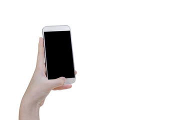 Woman using mobile smart phone isolated on white background,clipping path