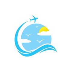 Flight cloud business travel vector design emblem with blue color