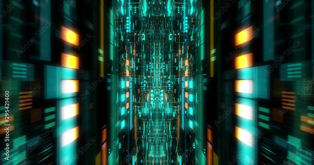 Poster flying futuristic central processing unit. electronic circuitry within a computer that carries out t