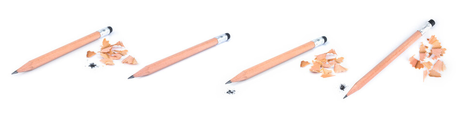 Brown wood pencil isolated on white background, Isolated pencil on pure white background, Panorama view.