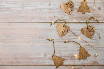 wooden Christmas trees and hearts
