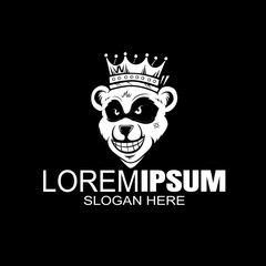 the bear wears a crown vector logo design template.
