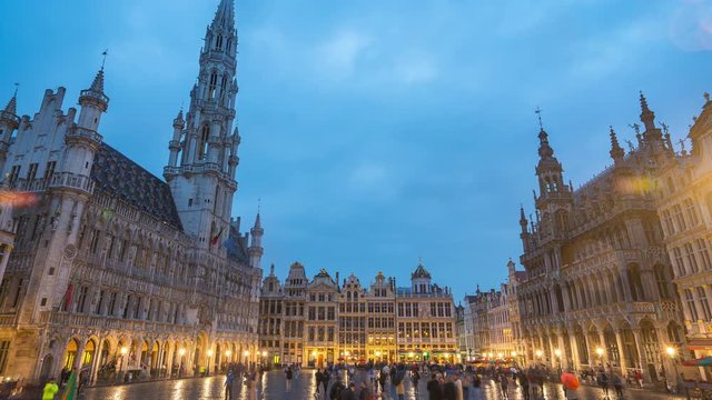 Time lapse video of Grand Place square landmark in Brussels city, Belgium