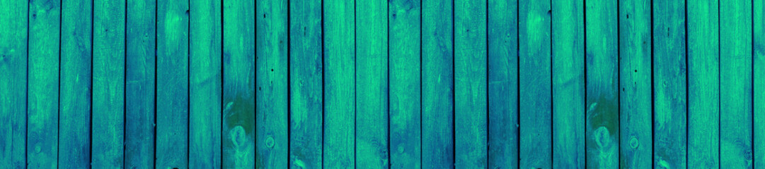 Panorama green neon wooden background