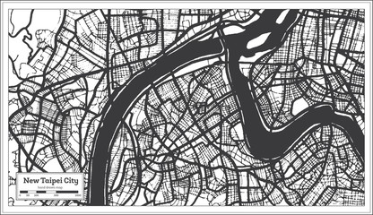New Taipei City Taiwan Indonesia City Map in Black and White Color. Outline Map.
