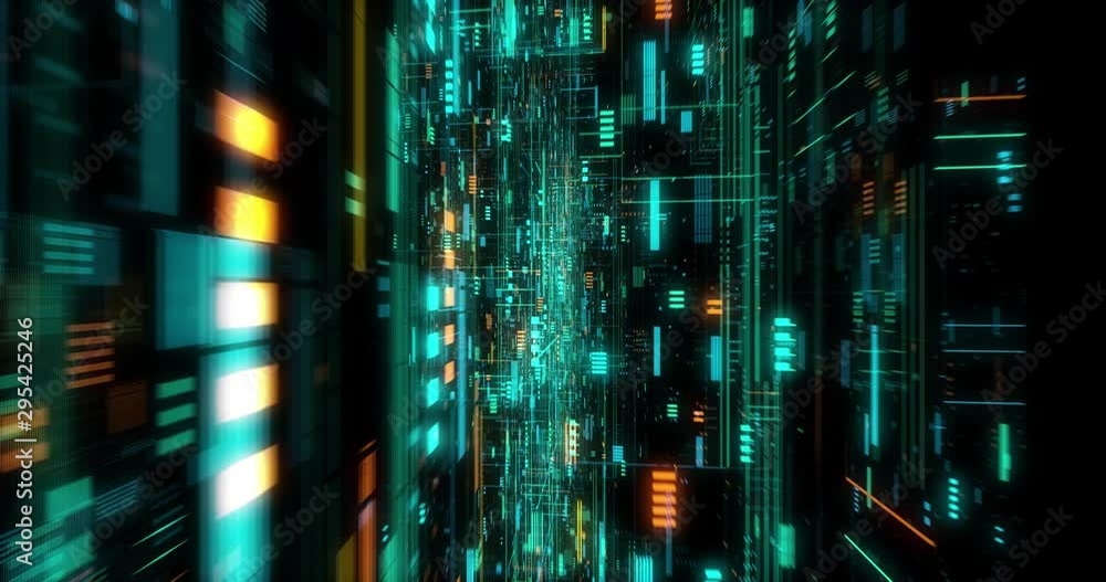 Poster seamless loop global connection business cloud computing service, ig data visualization. blockchain.