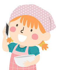 Kid Girl Phone Invite Bake Illustration