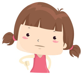 Kid Girl Thumbs Down Disapproval Illustration