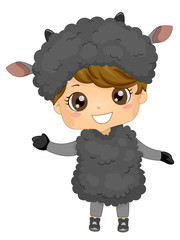 Kid Boy Animal Costume Black Sheep Illustration