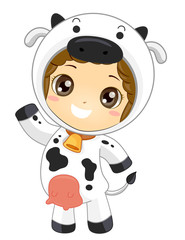Kid Boy Animal Costume Cow Illustration