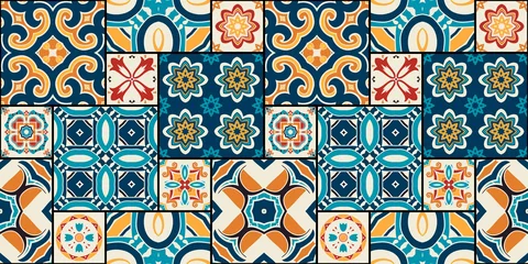 Fotobehang Traditional ornate portuguese decorative tiles azulejos. © Darya