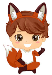 Kid Boy Woodland Animal Fox Costume Illustration