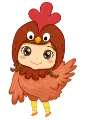 Kid Girl Animal Costume Chicken Illustration