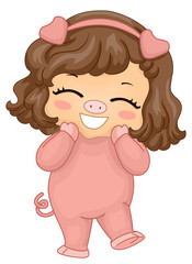 Kid Girl Animal Costume Pig Illustration