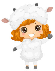 Kid Girl Animal Costume Sheep Illustration