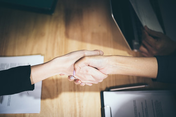 Successful job interview with boss and employee handshaking