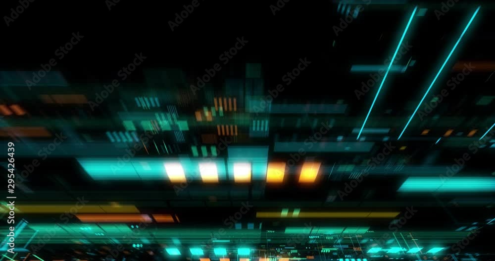Poster flying over abstract motion background, a futuristic circuit board, digital motherboard. digital gri