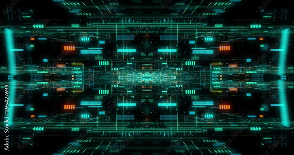 Poster quantum computer environment with digital technology, processing unit of an advanced artificial inte