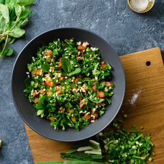 Raw ingredients cooking salad tabouli Healthy food