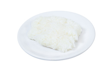 Sticky rice in white plate isolated on white background,clipping path