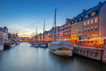 Nyhavn landmark buildings in Copenhagen city, Denmark - obrazy, fototapety, plakaty