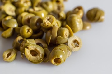 Sliced pickled green olives