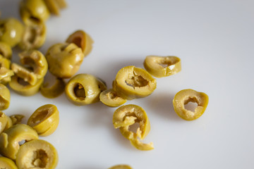 Sliced pickled green olives