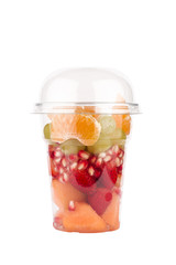 plastic can container with assorted fresh fruits